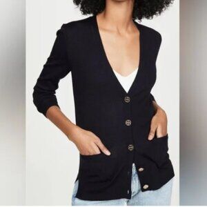 Tory Burch Merino Wool "Madeline" Cardigan Sweater; Gold Buttons - Womens XL